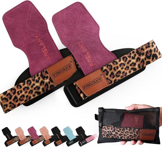 Frelaxy Lifting Wrist Straps Women and Men, Weight Lifting Grips with Cushion Wrist Loop, Double Layer Leather and Storage Pouch, Gym Workout Straps for Deadlift and Powerlifting
