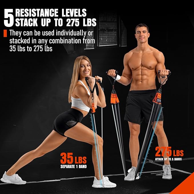 Resistance Bands with Handles, 175lb Exercise Bands for Working Out, Fitness Bands, Workout Bands with Door Anchor and Ankle Straps, Physical Therapy, Yoga, Strength Training Home Gym Equipment