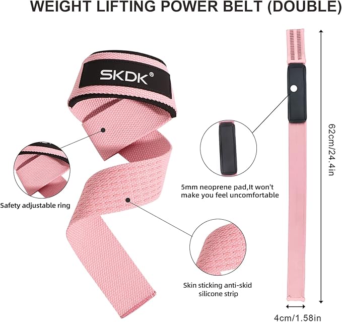 SKDK Cotton Hard Pull Wrist Lifting Straps Grips Band-Deadlift Straps with Neoprene Cushioned Wrist Padded and Anti-Skid Silicone - for Weightlifting, Bodybuilding, Xfit, Strength Training