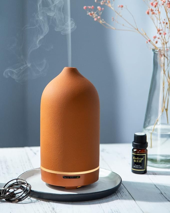 Wanlola Essential Oil Diffuser,120ml Aromatherapy Ceramic Diffusers with Auto Shut Off Function for Home Office Room(Terracotta)