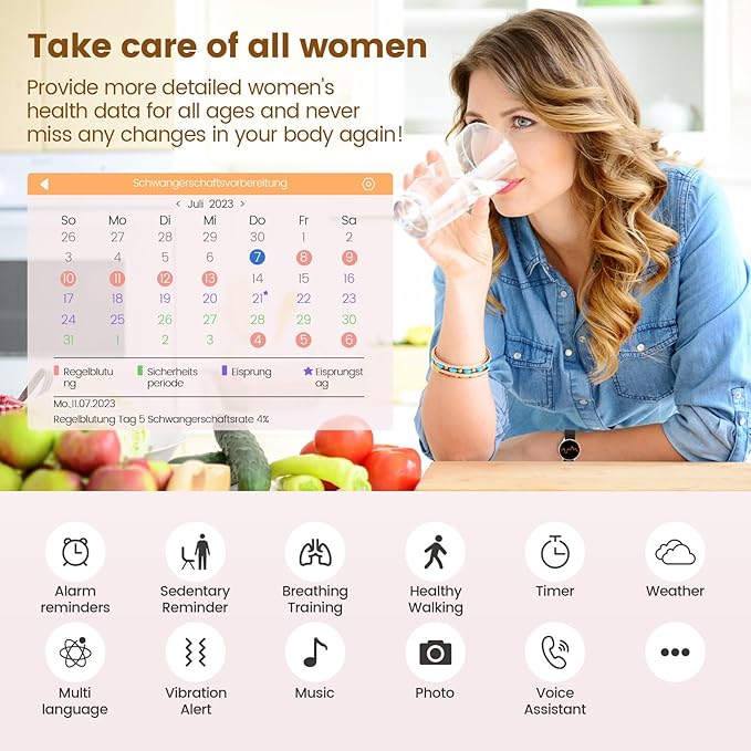 Smart Watches for Women with Menstrual Cycle Tracker, 1.39” HD Smart Watch, Heart Rate/Sleep Monitor, IP67 Waterproof, Women’s Watch Fitness Tracker Compatible with iOS Android