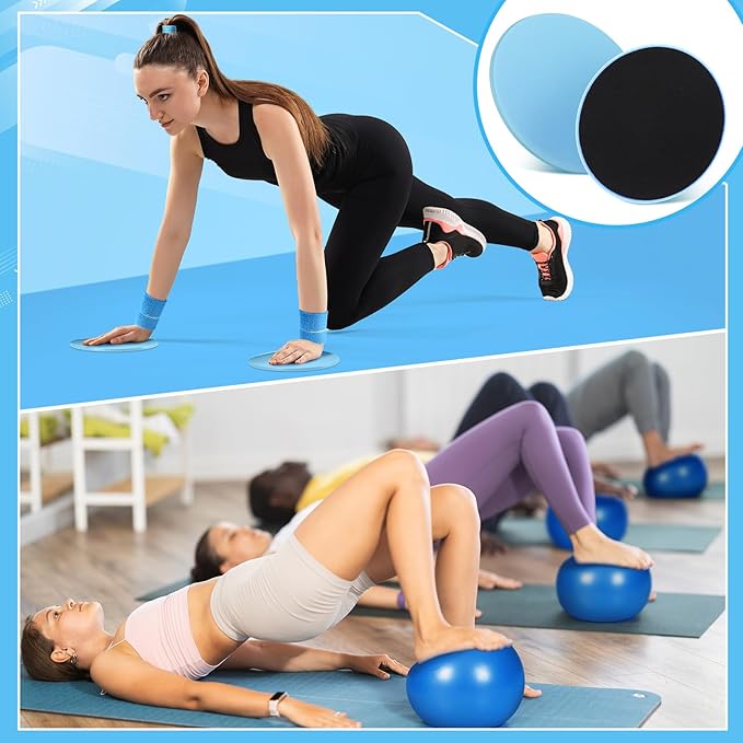 Poen 18 Pcs Pilates Ring Kit Home Pilates Ring Circle and Ball Set for Women Yoga Fitness Set with 5 Resistance Band Stretching Strap Non Slip Sock Ball Core Slider Wristband Headband Gym Bag(Blue)