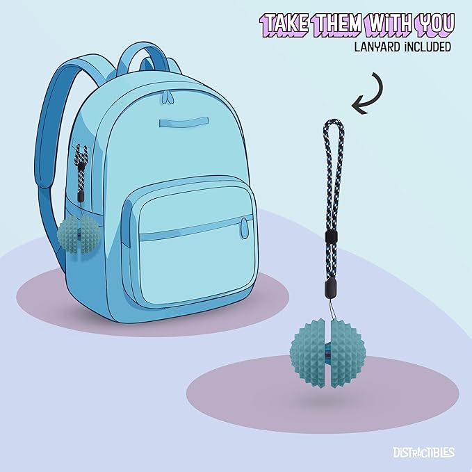 Round Spiked Sensory Fidget Clicker, Tactile Stimming Device with Mechanical Clicky Switches, Lanyard Attachment, Ideal for Pain Stim, ADHD, Autism & Stress Relief (Blue, Medium)