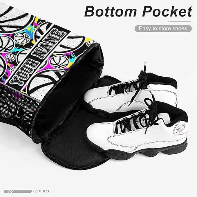 Custom Basketball Drawstring Backpack - Cool Cinch Sack, String Backpacks with Pocket for Kids Women Men Boys Girls for Gym Outdoor Sports Travel Athletic Drawstring Bag - Lightweight/Foldable