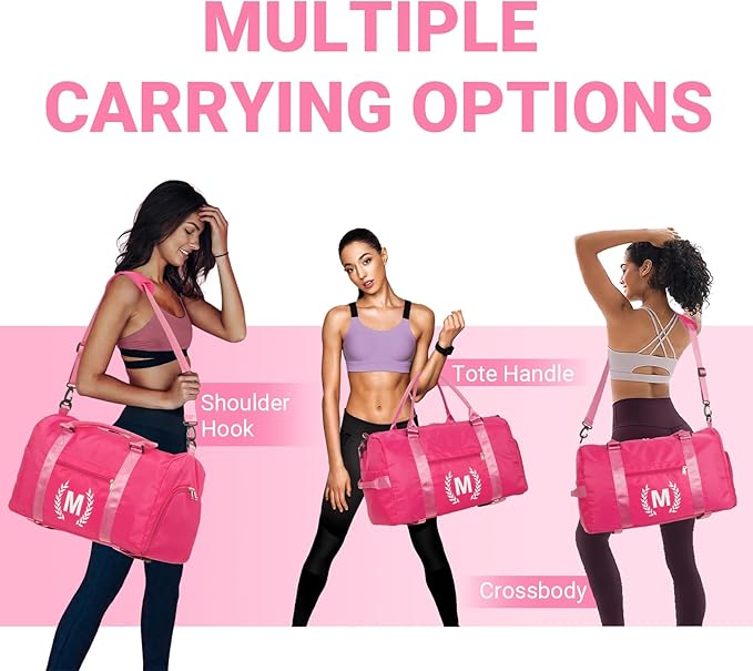 Gym Bag for Women, Personalized Duffle Bag with Shoe Compartment, Sports Bag for Yoga & Dance with Wet Pocket and Mat Strap(HotPink,Z)