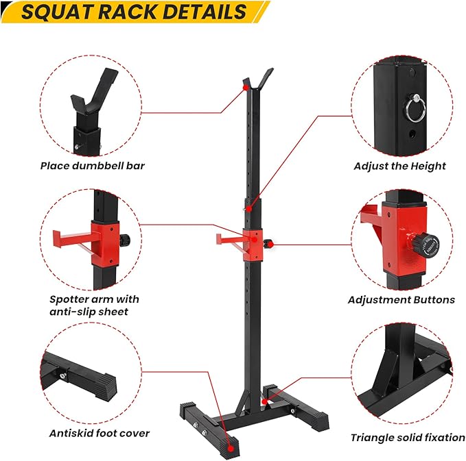 45-70.5inch Adjustable Bench Press Stands Dip Stand for Home Gym Full Body Multi-Function Workout Fitness, Adjustable Portable Squat Rack 441LBS Max Load