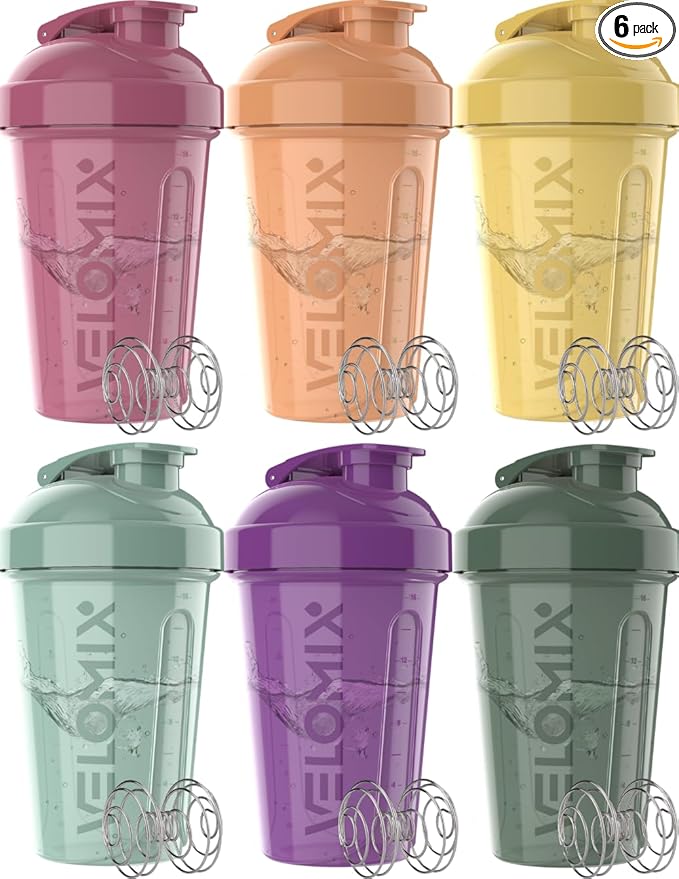 -6 PACK- 20 OZ Protein Shaker Bottles for Protein Mixes, Shaker Cups for Protein Shakes, Small Shaker Bottle Pack, Shaker Cup, Shakers for protein Shakes (Nature Tones - 6 Pack)