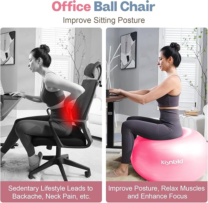 Exercise Ball, Extra Thick Yoga Ball for Workout Pregnancy Stability, 4 Sizes Anti-Burst Balance Ball with Foot Pump - Heavy Duty Fitness Ball Chair for Office, Home & Gym
