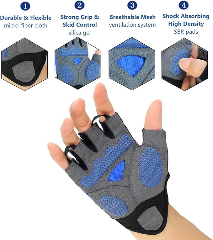 Cycling Gloves Mountain Bike for Men – Shock Absorbing SBR Gel Padded – Anti Slip Palm – Ultra Breathable – Specialized for Mens Bicycling, Biking, MTB Biker, Road Bicycle Riding