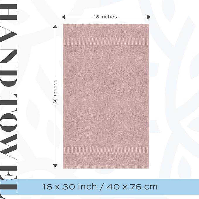 White Classic Luxury Hand Towels | Cotton Hotel spa Bathroom Towel | 16x30 | 6 Pack | Pink
