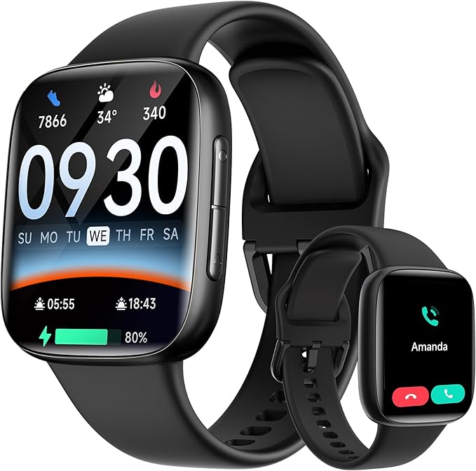 Smart Watch for Men Women, 1.85" AMOLED Screen Smartwatch Compatible iPhone/Samsung/Android (Answer/Make Call), 100+ Sport Modes Fitness Tracker with Heart Rate/SpO2/Sleep Monitor 3ATM Waterproof