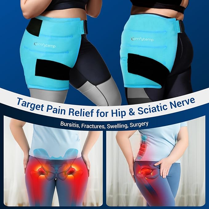 Comfytemp Large Hip Ice Pack Wrap for Sciatica, Hip Replacement, FSA Eligible, Reusable Gel Ice Packs for Injuries, Fracture, Pain Relief, Cold Compress Hip Brace Physical Therapy Recovery Gift (L/XL)