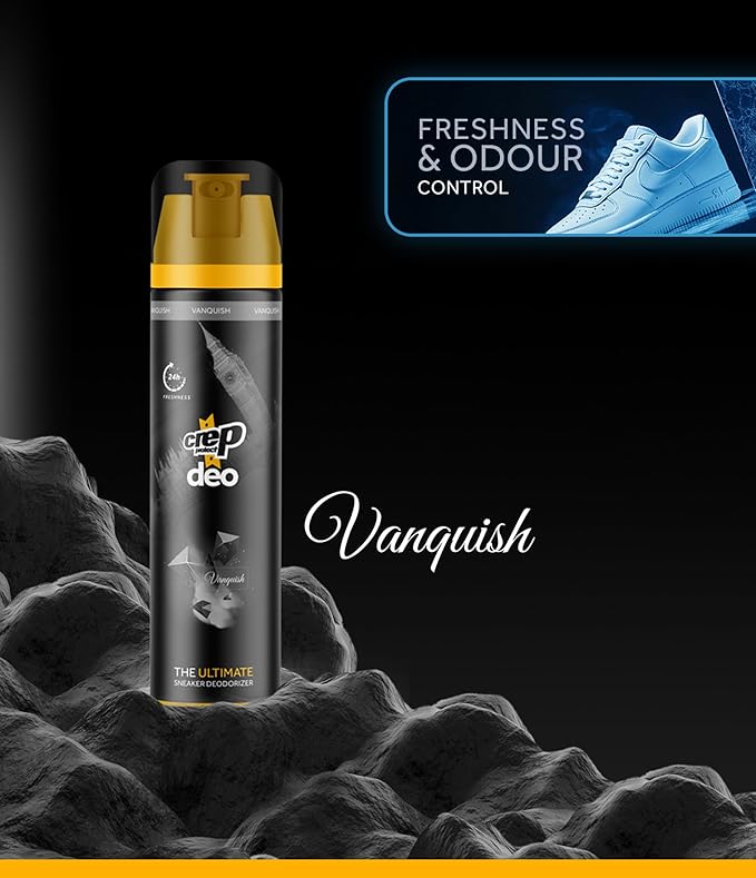 Crep Protect Shoe Deodorizer Spray - Shoe Smell Eliminator Delivers 24-Hour Odor Protection, Residue-Free Formula for All Sneakers, Refreshing Scent (Fresh Linen, Vanquish, 5.07oz)