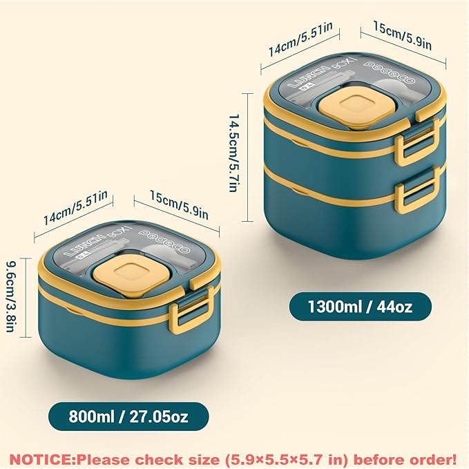 Double-Layer Bento Lunch Box for Kids & Adults with Removable Stainless Steel Dividers,Dressing Container,BPA-Free,Dishwasher Safe - Includes Utensil,(Blue,Non-Insulated)