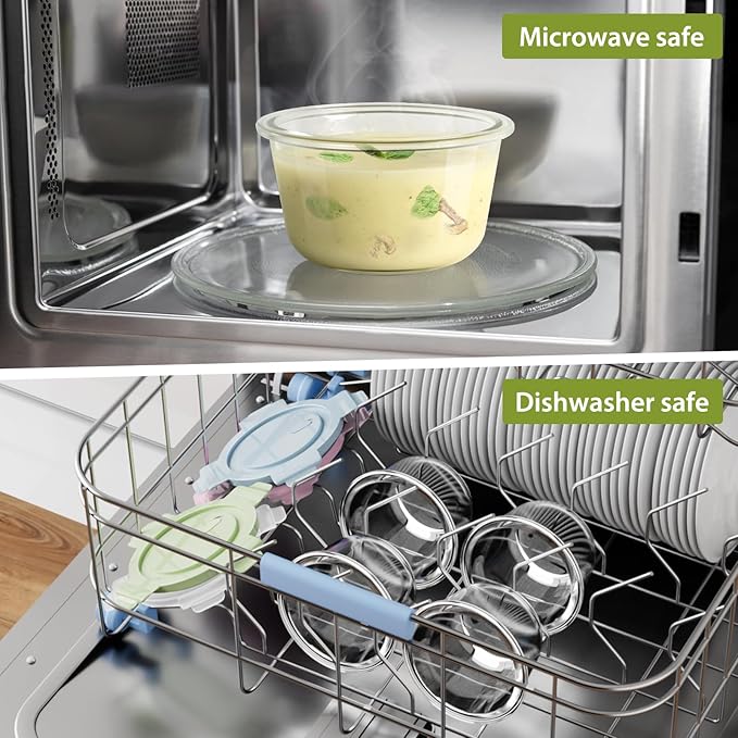 16oz Glass Meal Prep Containers with Lids, Airtight 2 Cup Glass Food Storage Containers Set, Heat-Resistant BPA-Free Container for Soup, Leftovers, Microwave, Oven, Dishwasher & Freezer Safe (6 Packs)