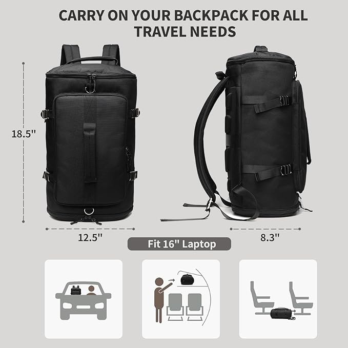 Gym Backpack Sports Bag with Shoe Compartment: Carry-on Travel Backpack with 16" Laptop Compartment, Weekender Outdoor Versatile Use Backpack