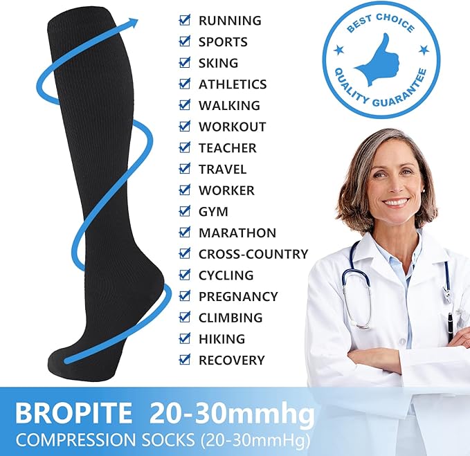 bropite Compression Socks for Women & Men Circulation-Support Knee High Socks 20-30 mmhg-Best for Running,Medical,Nurse,Travel