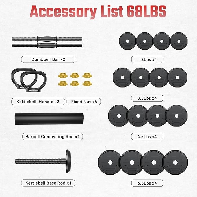 FEIERDUN Adjustable Dumbbells, 20/30/40/45/70/90lbs Free Weight Set with Connector, 5 in1 Dumbbells Set Used as Barbell, Kettlebells, Push up Stand, Weight Plate, Fitness Exercises for Home Gym Suitable Men/Women