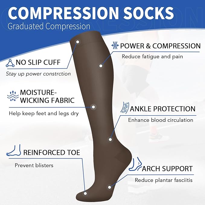 Graduated Copper Compression Socks for Men & Women Circulation 8 Pairs 15-20mmHg - Best for Running Athletic Cycling