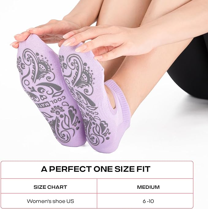 CoolMate Pilates Socks with Grips for Women, Yoga Socks, Crew Non Slip Women for Workout, Barre, Pilates Gifts