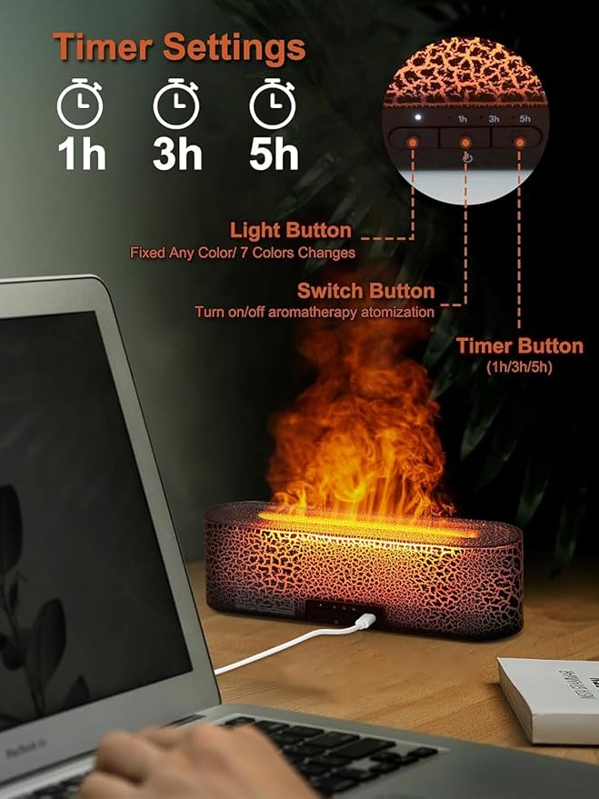 Essential Oil Air Diffuser Flame Colorful Water Vapor Fire Fireplace Humidifier for Aromatherapy Aroma Machine for Room Bedroom