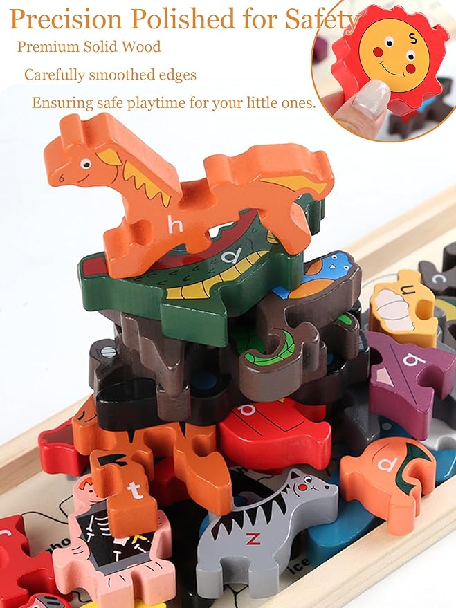 Hot Shot Tools Wooden Alphabet A-Z Puzzles for Toddlers: Jumbo Puzzles Traffic Parade Game for Kids 3-4