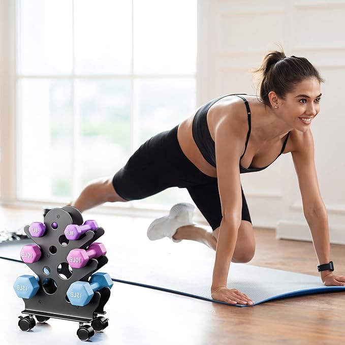 Dumbbell Rack Stand Only(Dumbbells Not Included) - Dumbbell Storage Rack with/without Wheels, Space Saver for Home Gym.