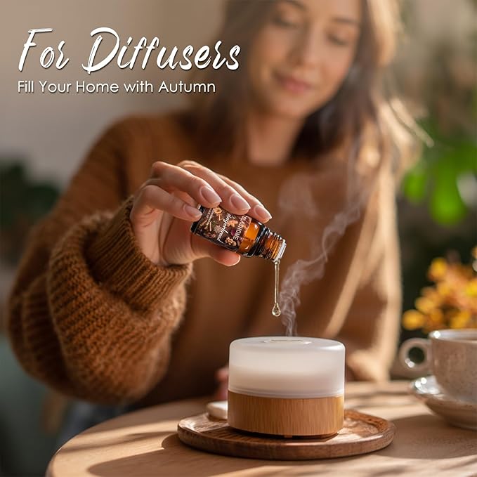 ﻿Fall Essential Oils Set | 8 Pcs Autumn Essential Oils for Diffusers for Home, Fragrance Oil for Candle, Aromatherapy Gift Set | Pumpkin Pie, Cinnamon, Apple Cider, Vanilla, Fall Leaf & More