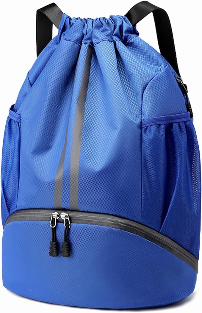Hoedia Sports Drawstring Backpack - String Swim Gym Bag with Shoes Compartment and Wet Proof Pocket for Women&Men
