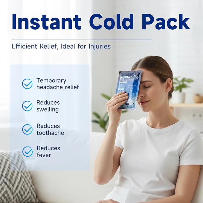 100 Instant Ice Cold Packs, 4.4" x 6" Disposable Ice Packs for Injuries, Pain Relief, No Freeze Needed Cold Compress for First Aid, Athletes