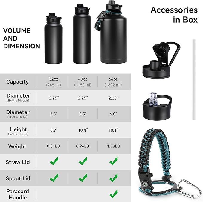 32 oz Insulated Water Bottle Bulk 4 Pack, Stainless Steel Sports Water Bottles with Straw Lid & Wide Mouth Lids, Double Walled Vacuum, Leak Proof, White