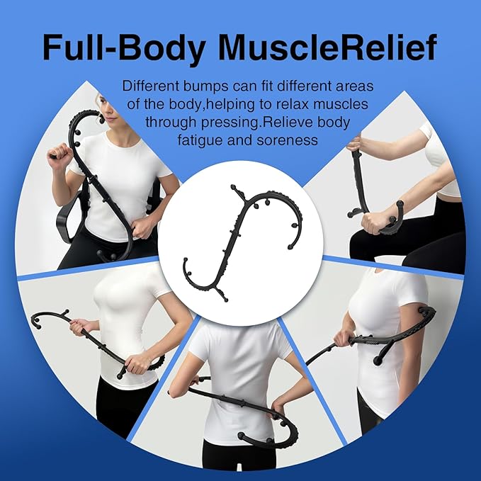 Massage Stick,Handheld Trigger Point Back and Neck Massager Cane, Deep Tissue Self Massage Tool for Muscle Knots and Myofascial Release,for Pain Relief and Muscle Recovery,Black