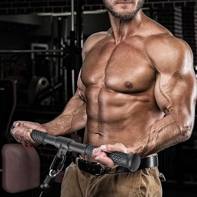 SELEWARE Triceps LAT Pulldown Attachments Home Gym Workout Accessories with Non-Slip Soft Rubber Grip Cable Machine Attachments Triceps Rope Double D Row Handle Pull Down Bar Straight Bar Exercise