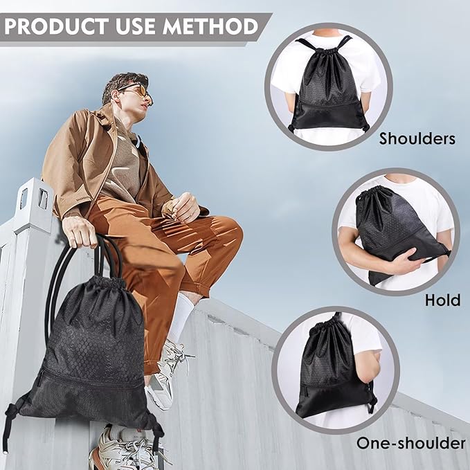 GAENMESH Drawstring Backpack Bag for Sports Lightweight Foldable Gym Bag with Sturdy Draw Cord Shoulder Strap Hiking Travel Camping