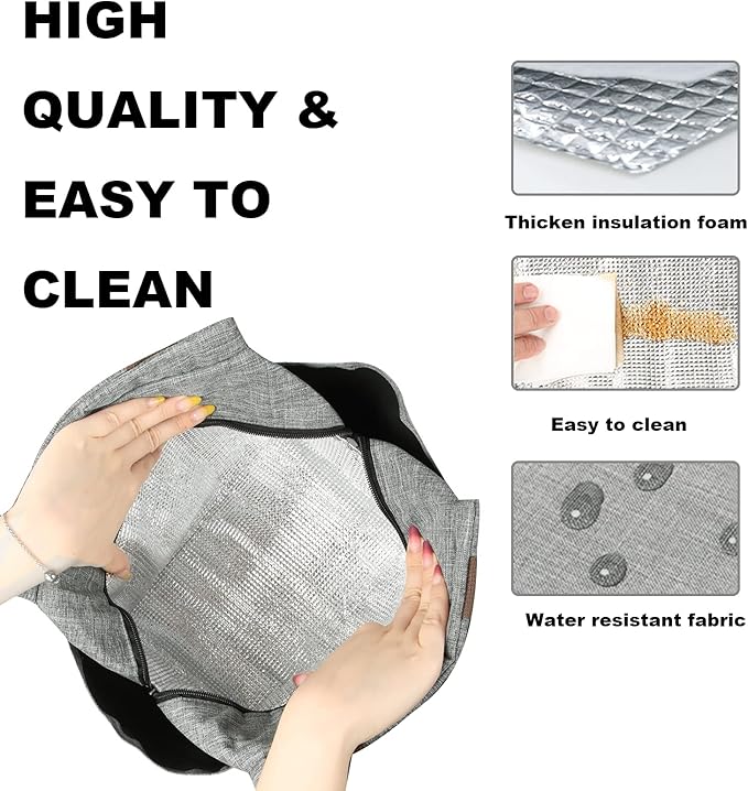 Joymee Lunch Bag Women Insulated Lunch Box Reusable Leakproof Large Spacious Tote for Women Men Adult with Bottle Holder and Side Pockets for Work Picnic Travel - Grey