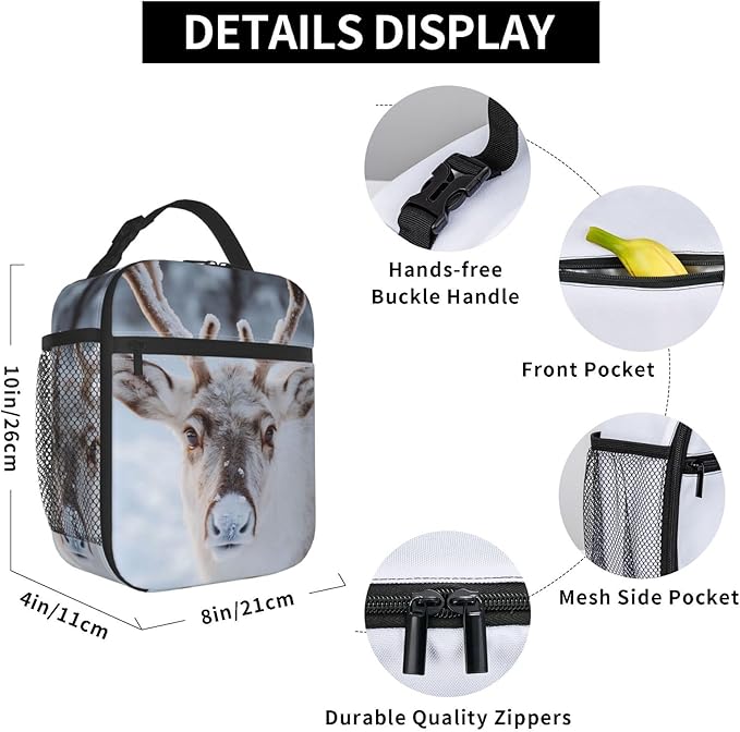 Insulated Lunch Box for Women Men, Reindeer Lunch Box Reusable Portable Lunch Bag Cooler Tote Waterproof Lunch Container for Office Picnic Work Travel Hiking