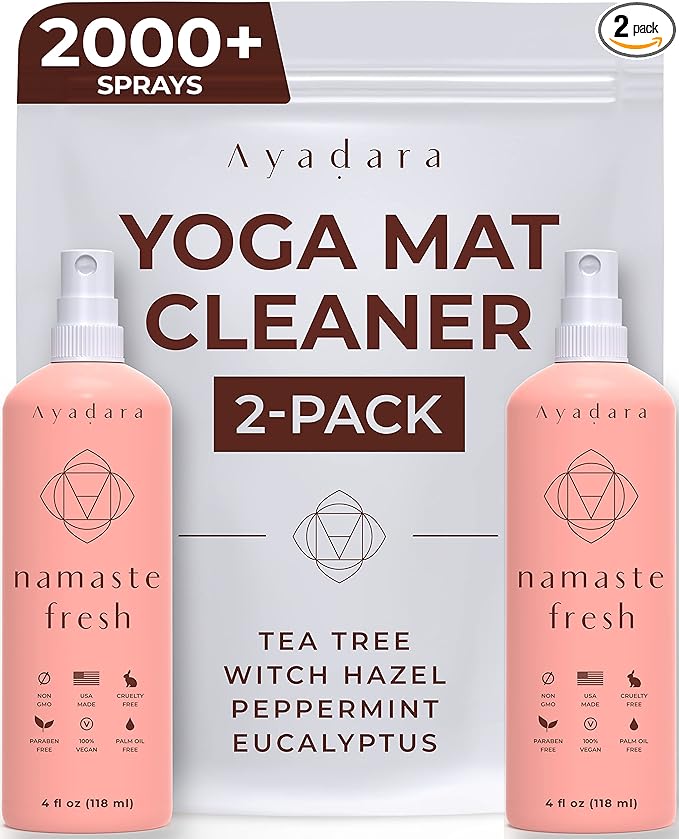 Yoga Mat Cleaner Spray, Cleaning Spray for Yoga Accessories, All Purpose Mat Spray for Gym Equipment, Workout Mat Spray With Tea Tree Oil, Yoga Mat Spray Cleaner, 1000 Sprays per Bottle 2-Pack