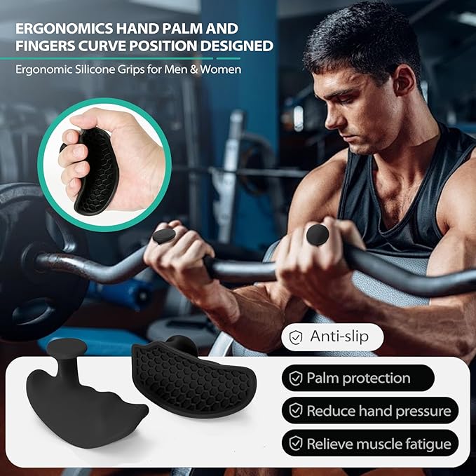Ergonomic Rubber Gym Grips for Men & Women – Anti-Slip Fingerless Workout Gloves for Weight Lifting, Deadlifts, Pull-Ups, Rows, Barbell, Dumbbell, Palm Protectors for Gym Training
