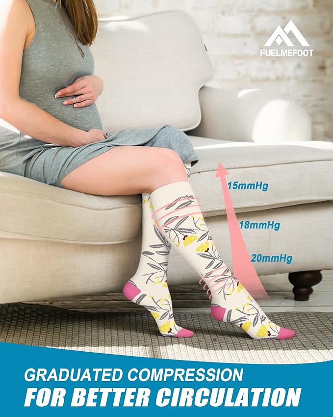 FuelMeFoot 6 Pairs Compression Socks for Women & Men 15-20mmHg Graduated Support Knee High Socks for Nurses, Travel, Athletic