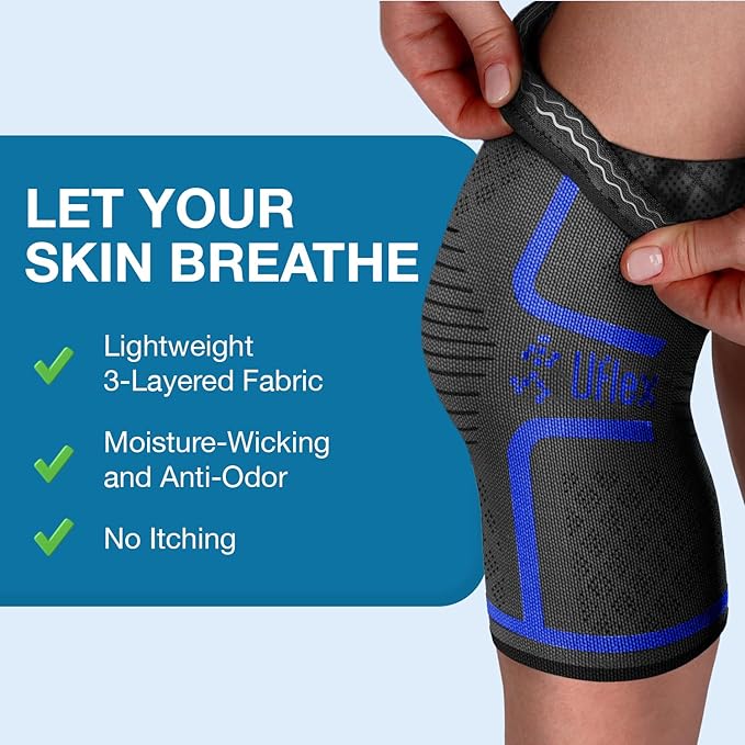 UFlex Athletics Compression Knee Brace for Women & Men Knee Sleeves Support for Sports, Running, Weightlifting, Arthritis, Meniscus Tear, ACL, Hiking, Recovery Support & Fitness