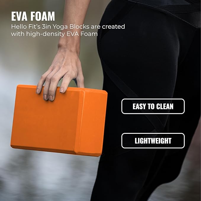 Hello Fit 3" Yoga Block, 10 Pack Bulk EVA Foam Yoga Blocks, Firm and Supportive Yoga Brick, Balance Foam for Stretching, Pilates, and Workout, 3" x 6" x 9"
