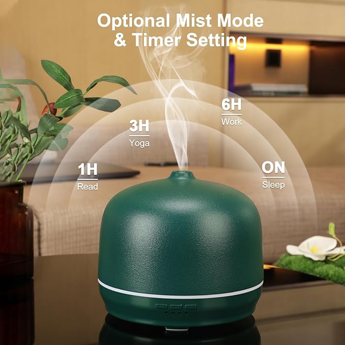 Ceramic Essential Oil Diffusers for Home Large Room, 500ml Aromatherapy Scent Air Diffuser Bedroom Ultrasonic Aroma Defusers with Timed -Green