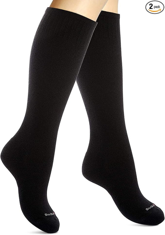 Cotton Compression Socks for Women & Men. 15-20 mmHg Support Knee-High Black X/W
