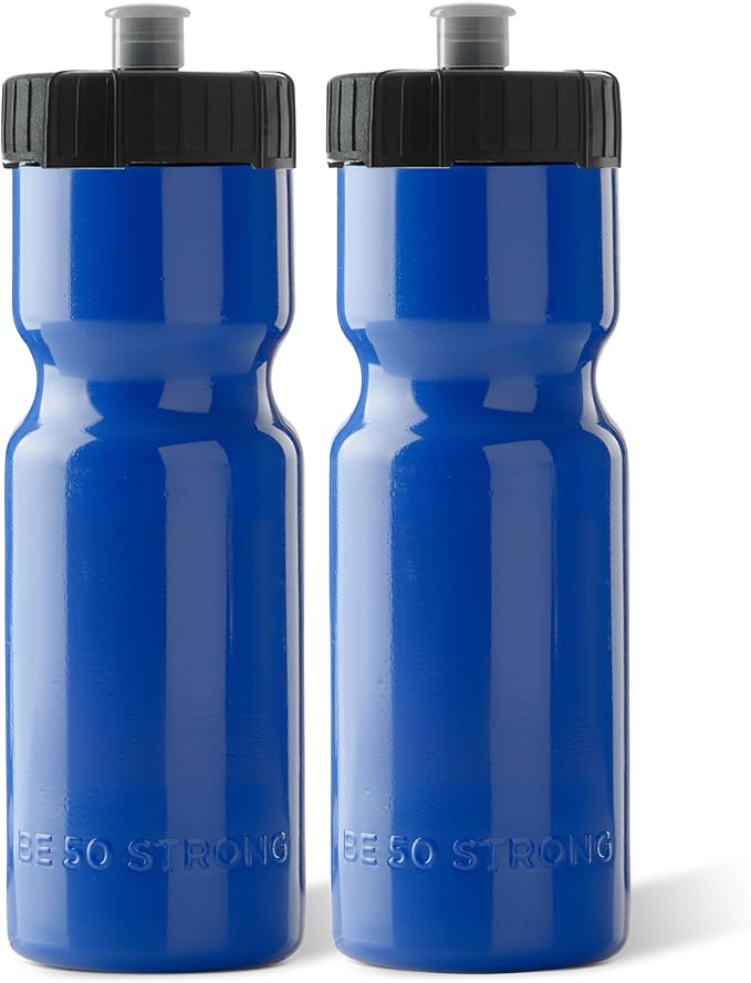 50 Strong Sports Water Bottles – Reusable 22 oz BPA-Free Plastic Bottles with Pull Top Cap – Made in USA – Top Rack Dishwasher Safe – Fits Most Bike Cages Brand