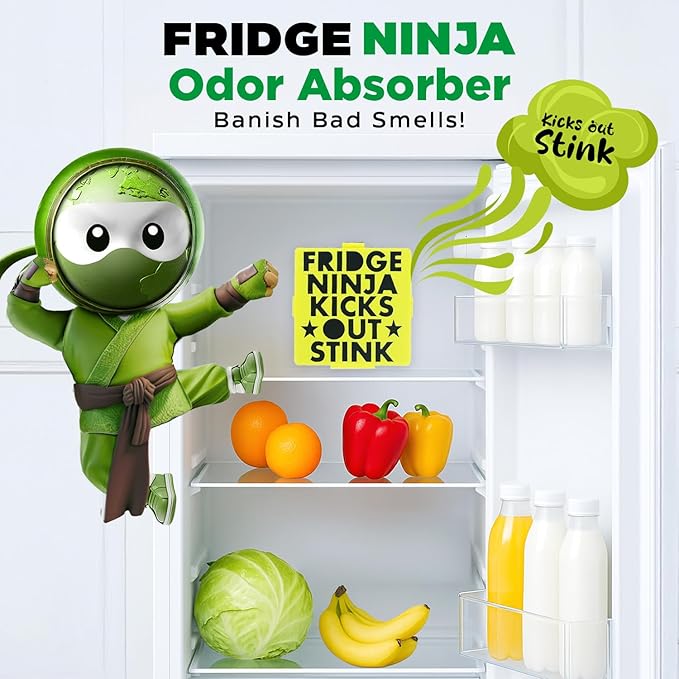 Fridge Ninja Compact Fridge Deodorizer (2 Pack) - More Effective Than Baking Soda - Compact Size Refrigerator Deodorizer Made of Activated Carbon