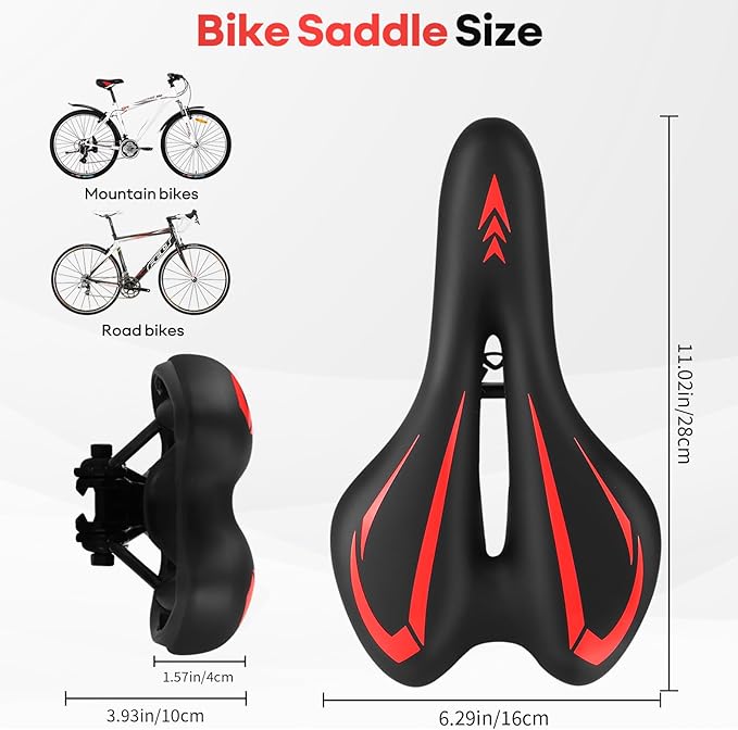 New Gel Bike Seat for Men & Women, Mjkeomo Waterproof Bicycle Seat Breathable Mountain Bike Saddle Gel Bicycle Saddle for MTB, BMX, Road Bike, City Bikes, Exercise Bikes