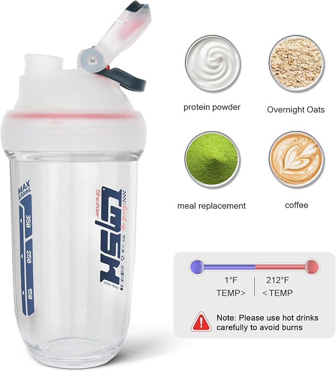 20 oz protein shaker bottle, TRITAN Plastic, BPA/BPS Free Whey Protein Drink Cups for Pre-Workout and Gym, Blender Shaker for Blending Protein Shakes, Overnight Oats and Smoothies (white)