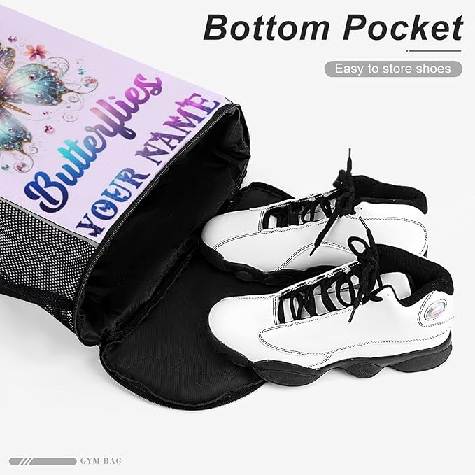 Custom Butterfly Drawstring Backpack - Cute Cinch Sack, String Backpacks with Pocket for Kids Boys Girls Women Men for Gym Outdoor Sports Travel Athletic Drawstring Bag - Lightweight/Foldable