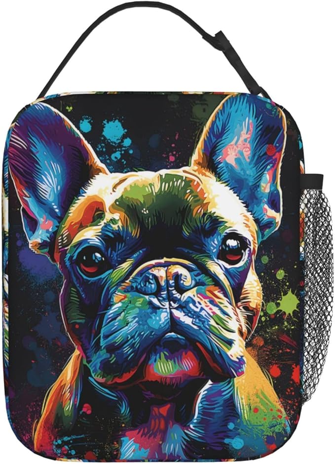 Cute Dog Lunch Box for Kids,Puppy Insulated Bag for Student,Pet Lovers Reusable Thermal Insulation Cooler Tote Bags for School Work Picnic Camping Outdoor Gifts (Cosmic French Bulldog)