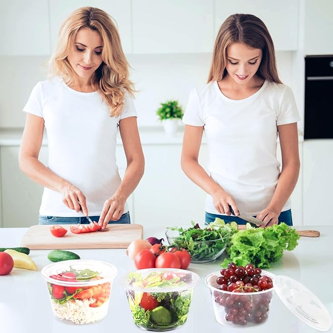 16 OZ [50 Set] Plastic Deli Food Storage Containers with Leak-Proof Airtight Lids BPA Free Disposable Togo Clear Containers for Soups, Heavy-Duty Ice Cream Microwave Dishwasher Freezer Safe